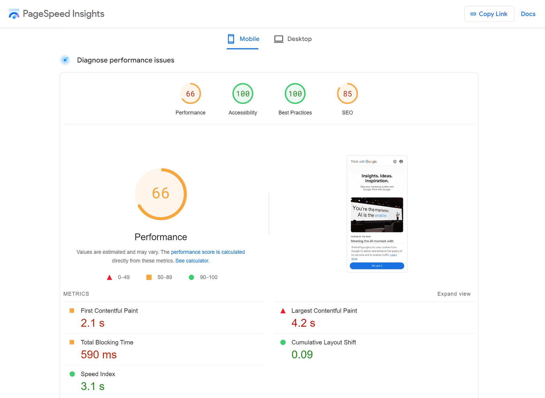 Lighthouse Performance Metrics