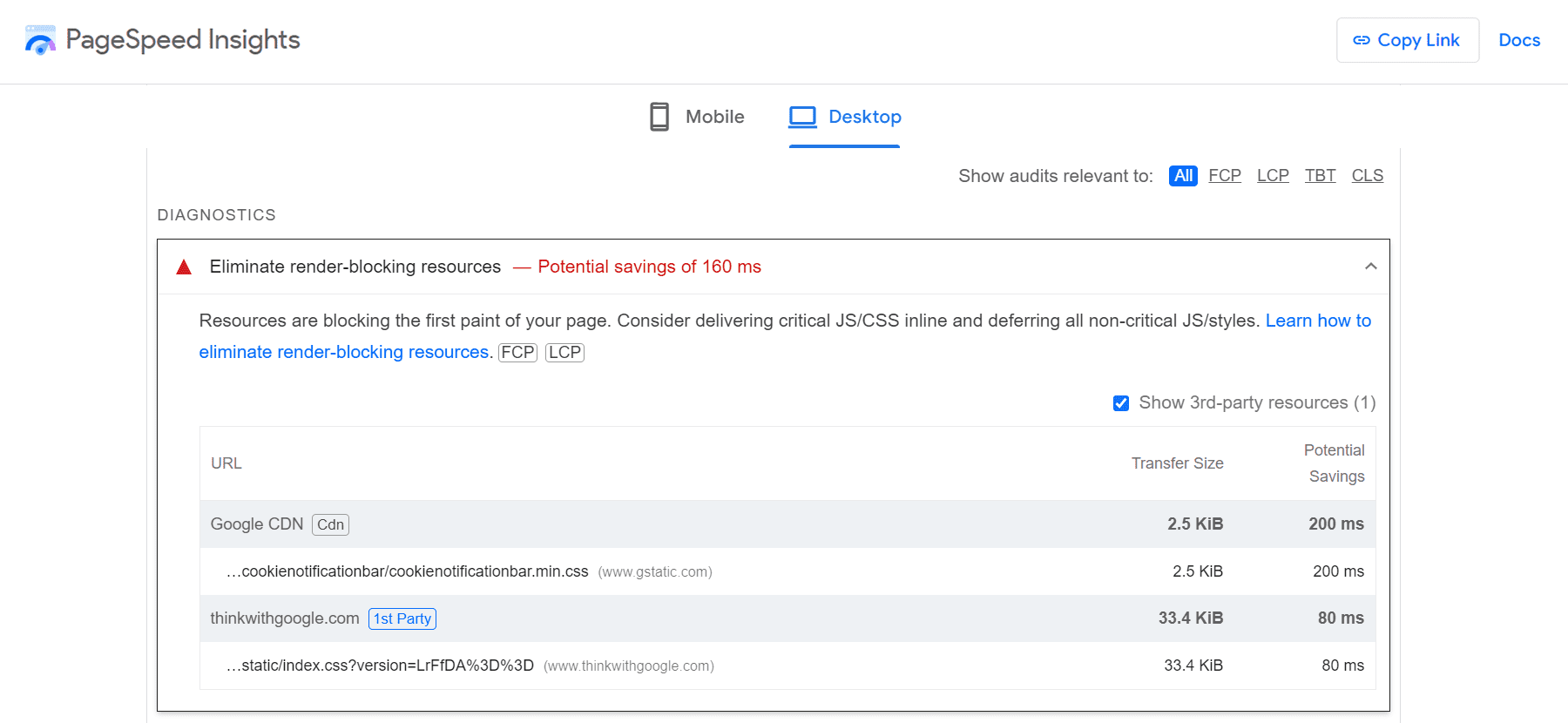 PageSpeed Insights Performance Diagnostics