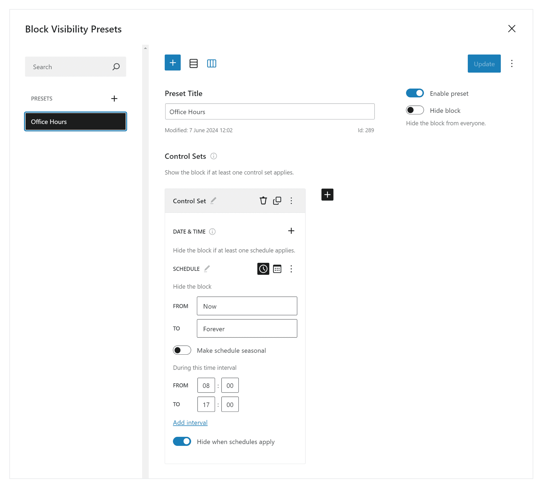 Block Visibility Presets Screenshot